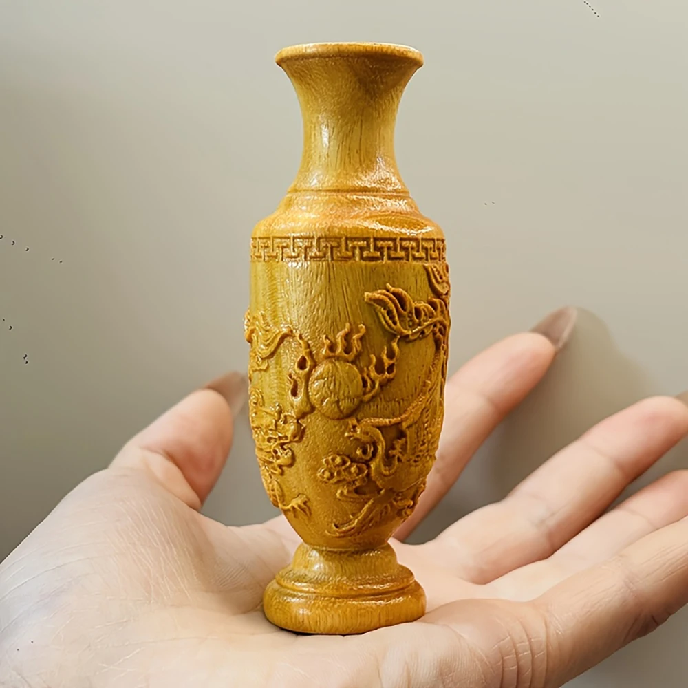Hand-Carved Wooden Dragon and Phoenix Vase Statue Ornaments |   Traditional Chinese Style |   Classical Cultural Home Decor |   Bedroom, Study, and Office Decorations