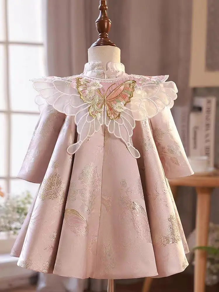 2024New Girls' Chinese-Style Birthday Party Zhuazhou Tang Suit Chinese Style Embroidery Butterfly Dress