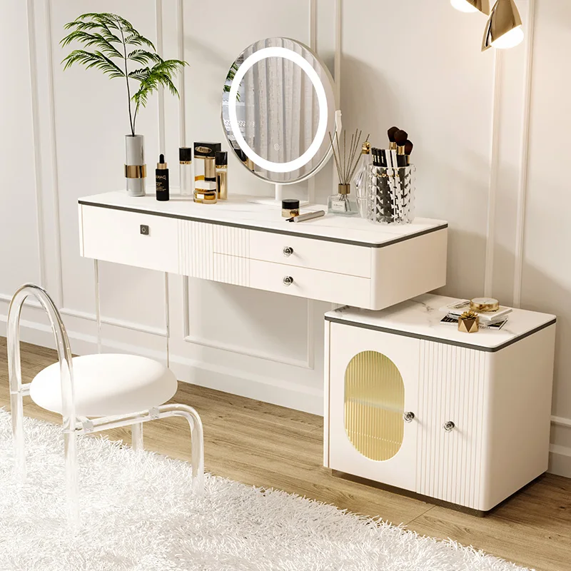 

Light Luxury Acrylic Rock Board Dressing Table, Bedroom Storage Cabinet, Integrated Makeup Table and Chair Mirror Makeup