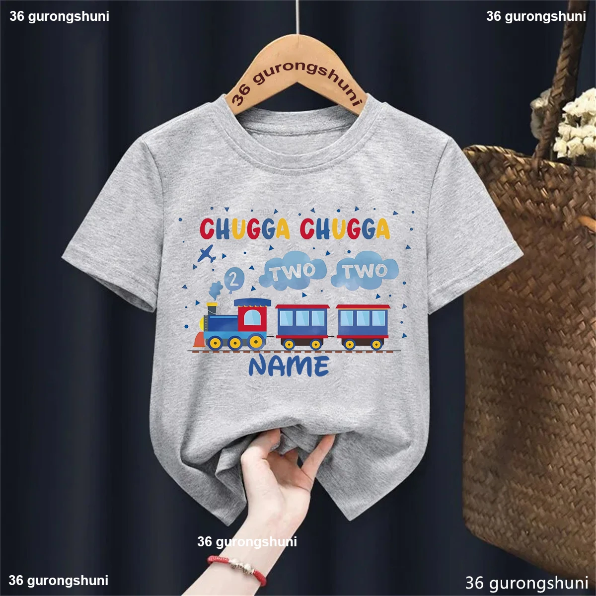 Custom Name Chugga Chugga I Am Two Train Printed T Shirt Boys Toddler Shirt White/Blue/Grey/Yellow T-Shirt Funny Kids Clothes view 4
