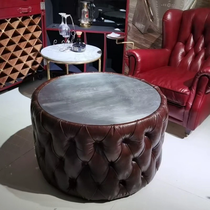 Furniture Coffee Table Round Drum Coffee Table Leather Living Room Negotiation Table