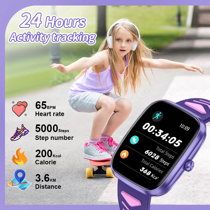 LIGE New Children Games Smart Watch 2026 Bluetooth Call Health Sleep Monitoring Music Play Outdoor Sports Girls Smartwatch Boys