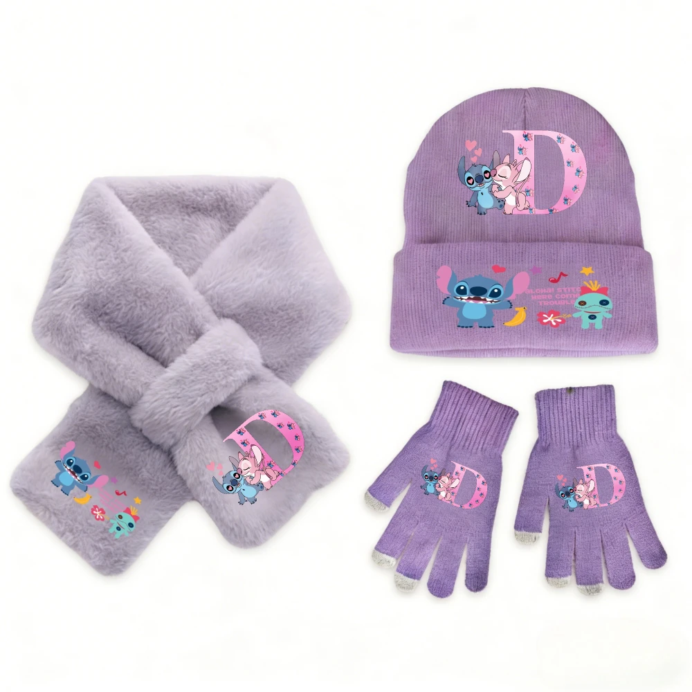 Disney anime ponto 3 pçs quente macio crianças menina malha chapéu cachecol luva conjunto inverno moda acessórios casuais presente de aniversário perfeito