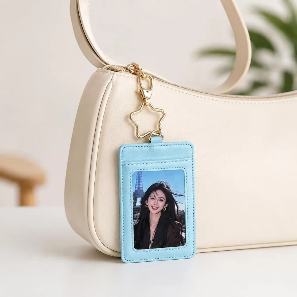 PU Leather Card Holder Lanyard Protective Cover Photo Display Photocard Holder Star Portable ID Card Case For Bag Decoration