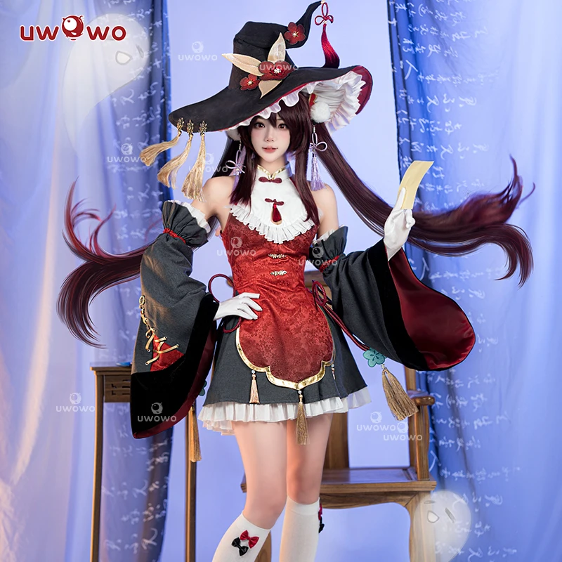 Último Lote UWOWO Disfraz de Cosplay de Hutao de Genshin Impact, Fanart, Disfraz de Brujita Hutao con Sombrero, Disfraces de Halloween