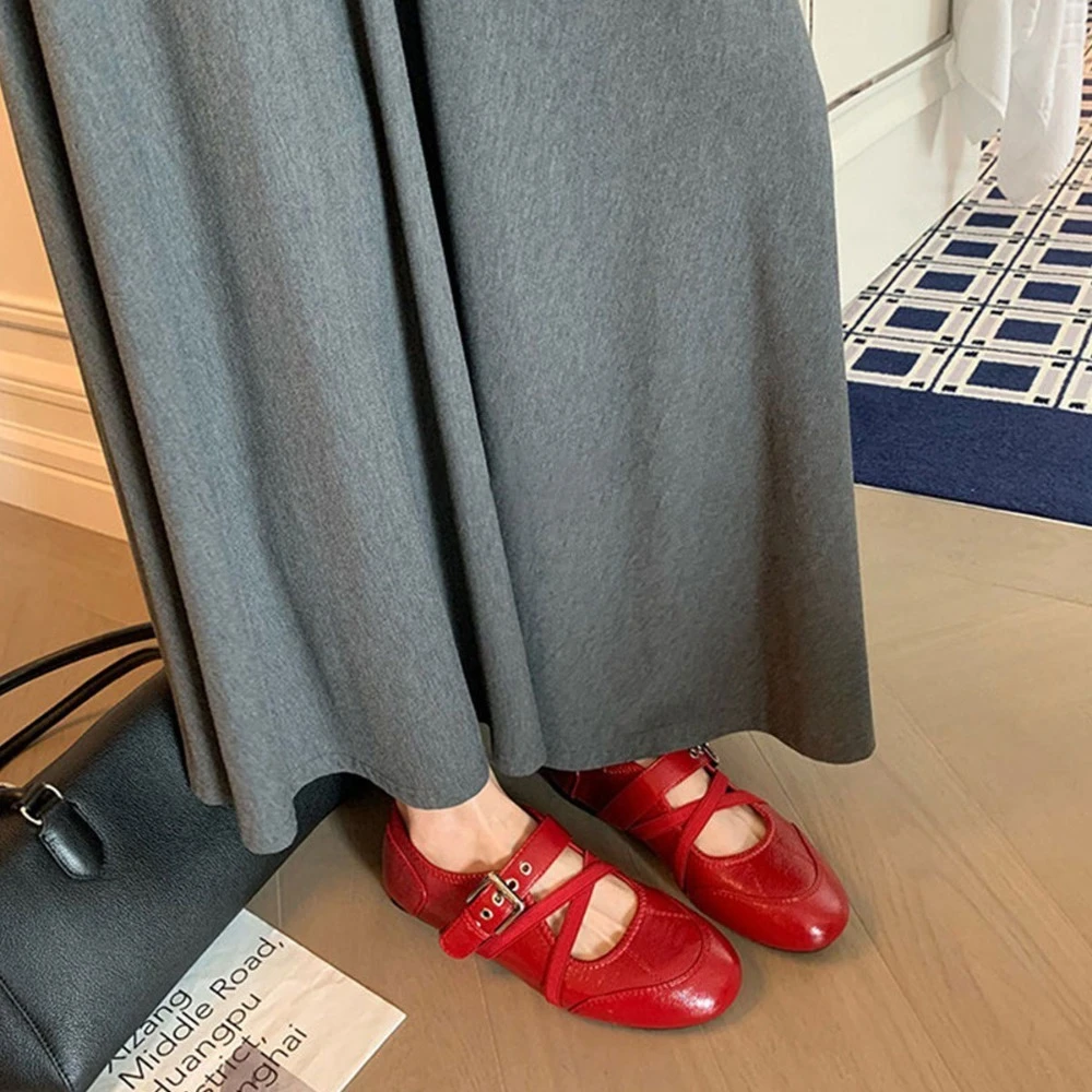 Inner Heel Height Rubber Round Head Cross Strap Shallow Mouth Women's Inner Heightening Single Shoes Lightweight, Non-slip
