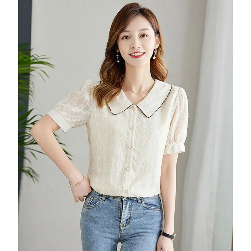 Women's Summer Fashion Simplicity Patchwork Young Style Sweet Short Sleeve Shirts Women Clothes Trend All-match Casual Tops