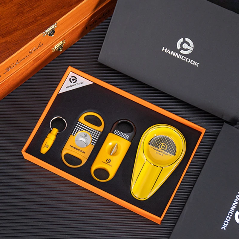 

Cigar Cutter Cigar Drill V-Shears Ashtray Flat Shears Light and Convenient Portable Multifunction Suit Gift Box Cigar tool set