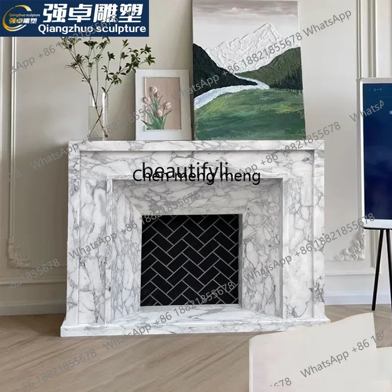 

Y183Marble fireplace French simple entrance decorative cabinet white marble stone fireplace