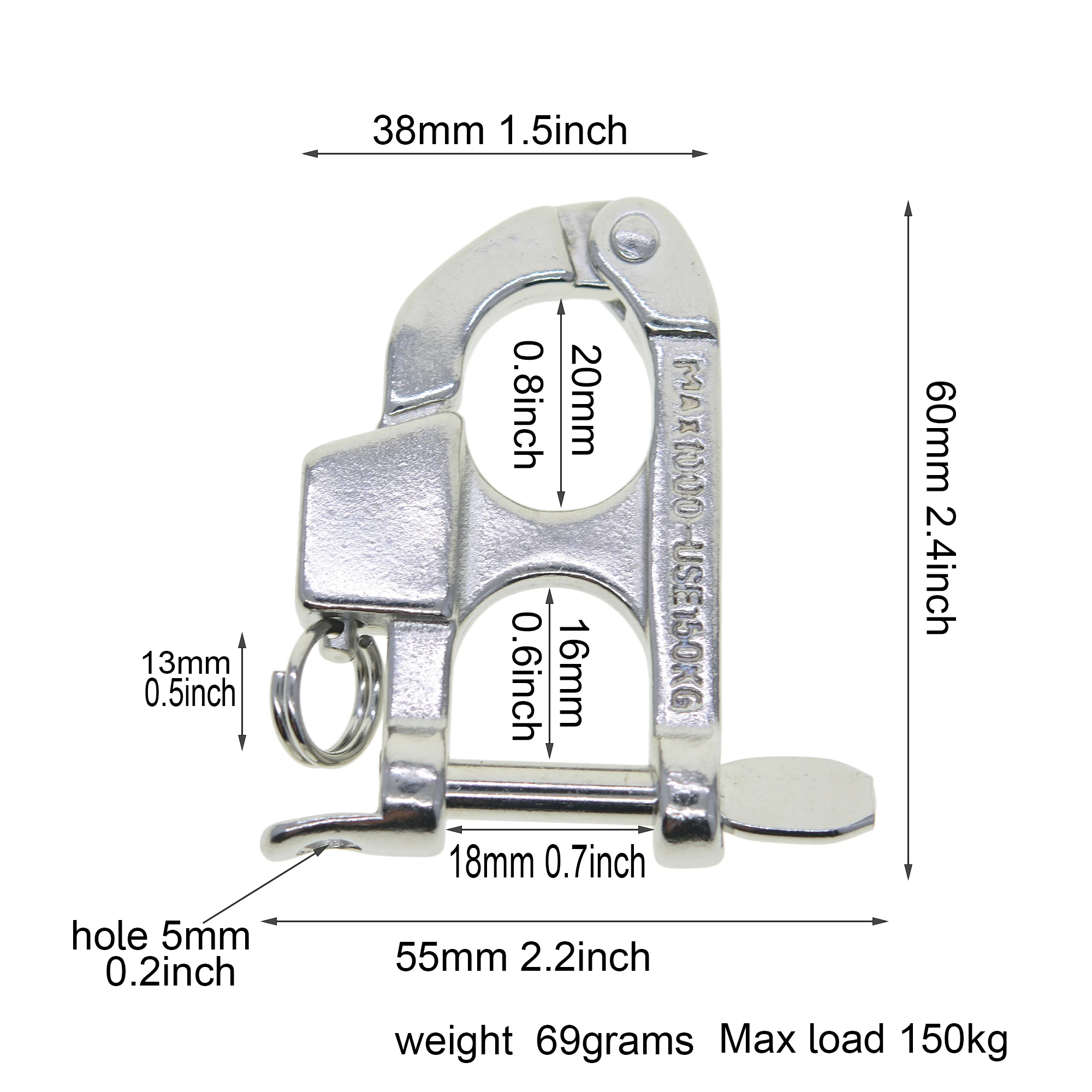 double gate super strong 304 Stainless steel  screw lock pull locking Shackle Joint Connector surf ski boat marine hardware