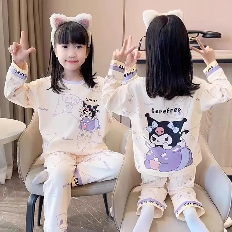 

Sanrio Girl Long Sleeve 2Pcs Kuromi Girl New Style Trousers My Melody Children Fashion Pajamas Cartoon Dopamine Home Clothing
