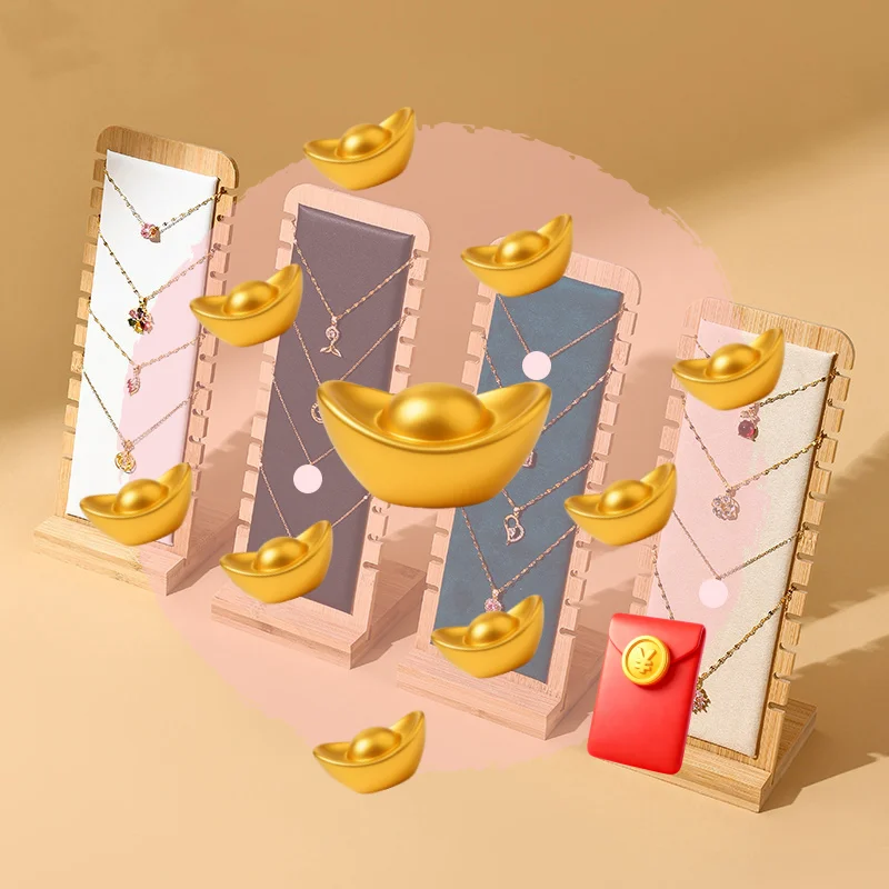 1 قطعة حامل عرض قلادة المجوهرات العمودي من الخيزران ، مناسب لمبيعات عرض المجوهرات وعرض القلائد العائلية