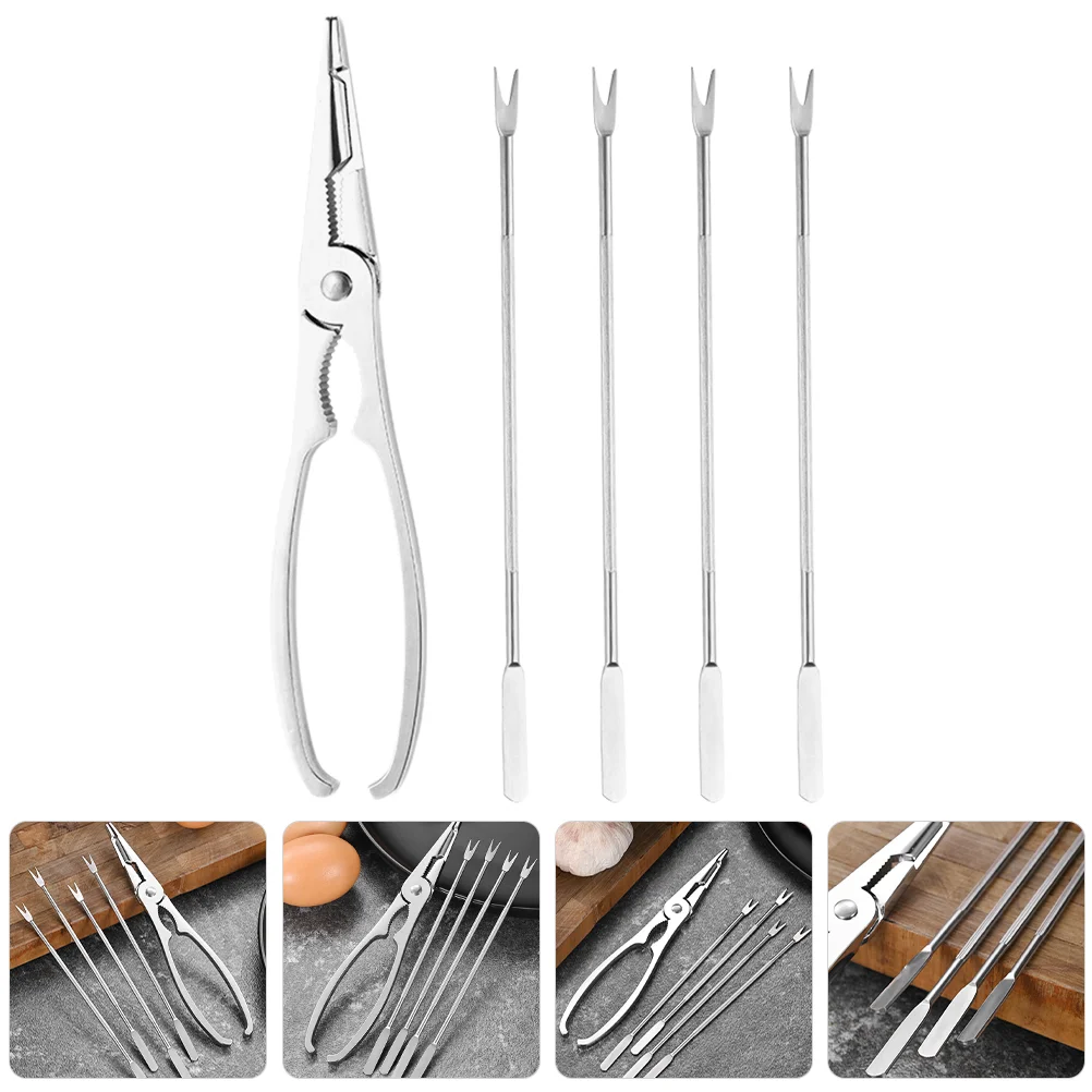 1 Set Seafood Tools Set Stainless Steel Crab Claw Crackers Lobster Forks