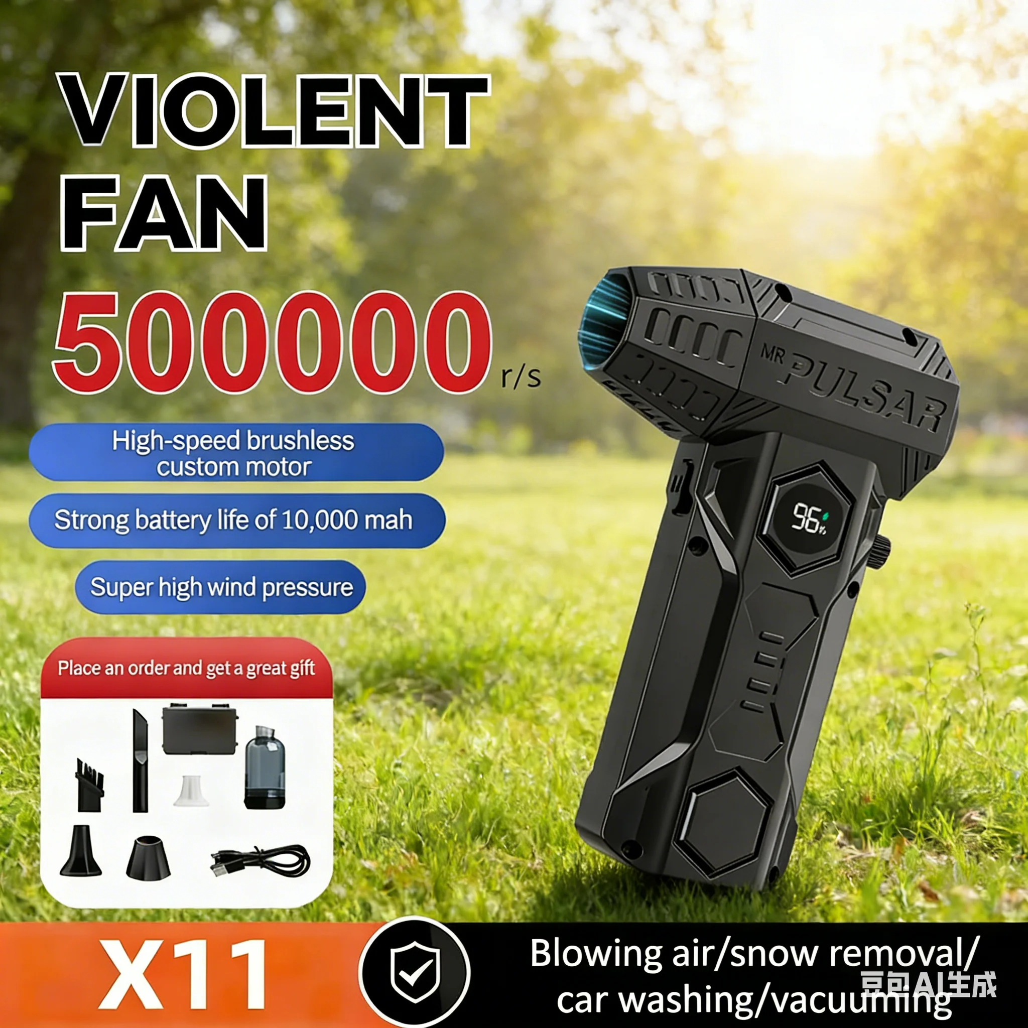 Soplador de aire sin escobillas X11Air, ventilador Turbo violento de alta velocidad de 990000RPM, aspirador de mano de 65M/S para limpieza de coche, soplado de polvo