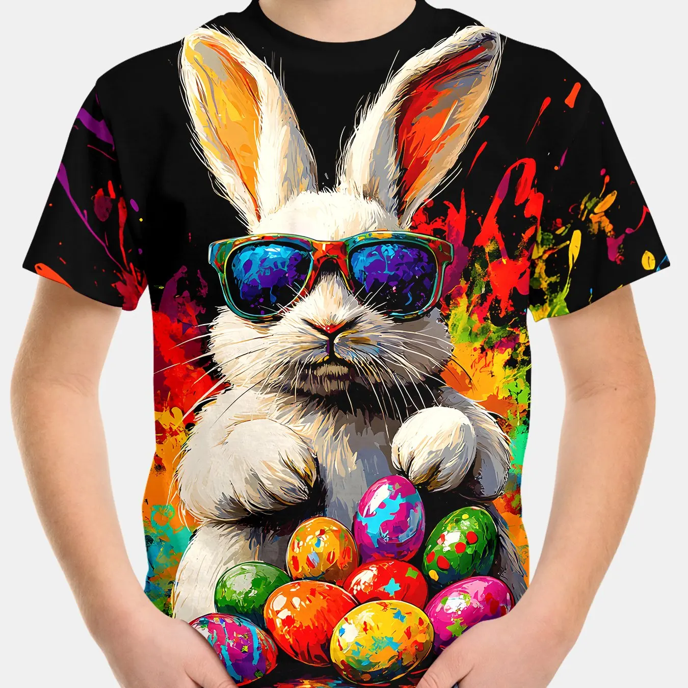 Pasqua Cartoon Bunny Graphic Bambini Ragazzo Vestiti Manica corta Bambini Abiti estivi Casual Elegante Bambino Ragazza Vestiti O-Collo Top