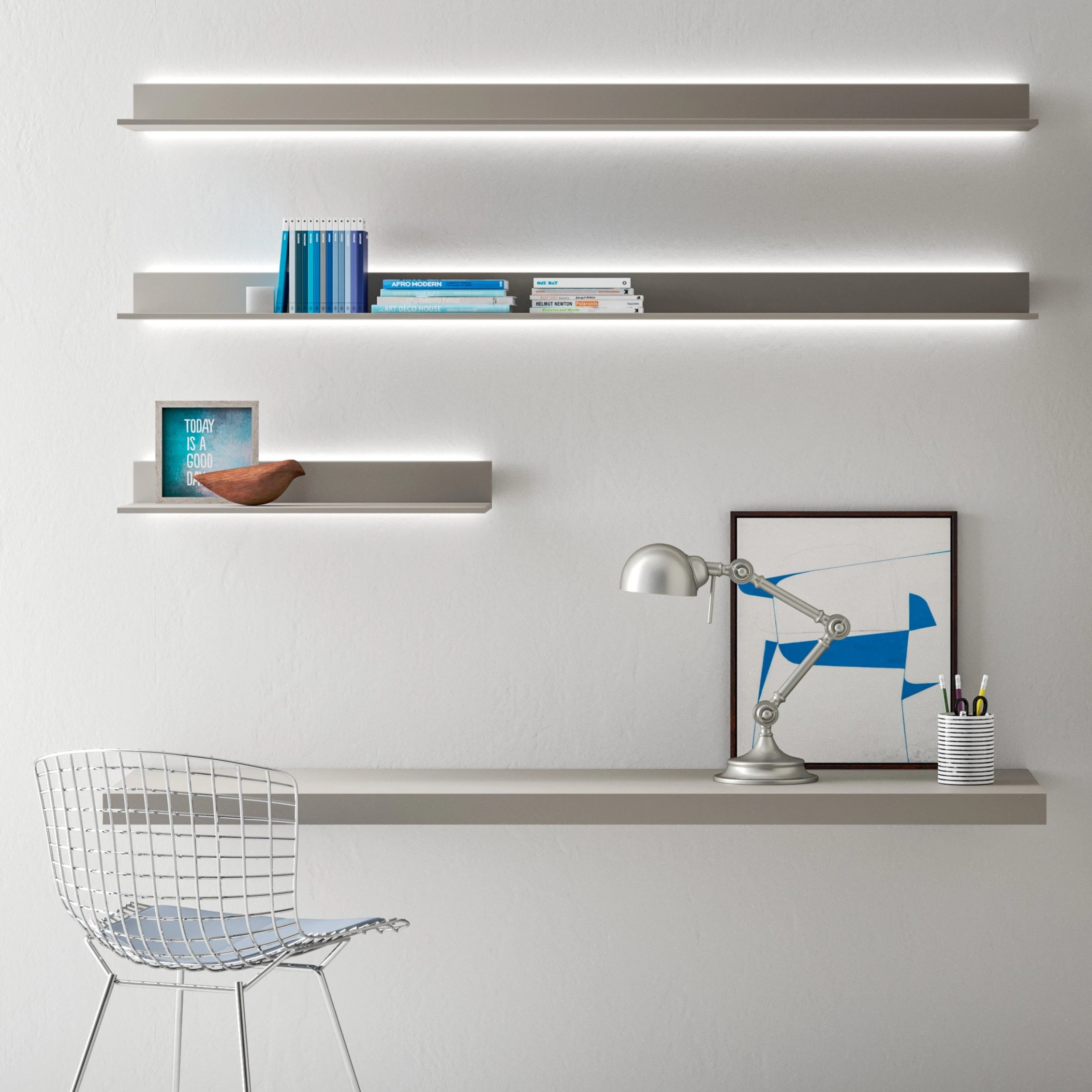 

Modern Home Furniture Metal Wall Shelf with Integrated Lighting for Hotel Use