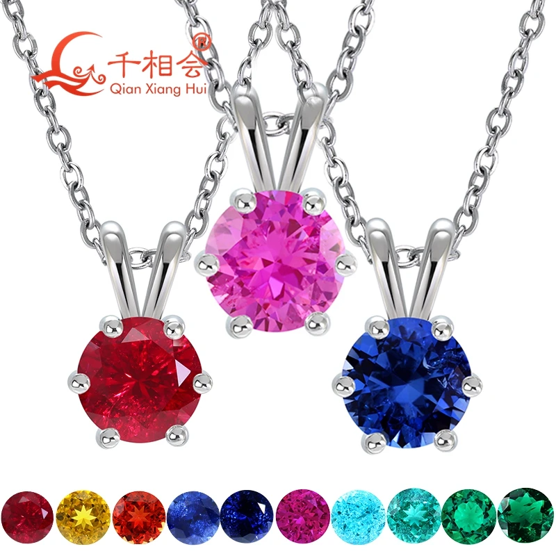 Lab Created Pigeon Blood/Royal Blue 6.5mm Ruby Necklace S925 Silver Six-Claw Pendant | Premium Jewelry Similar to Natural Ruby