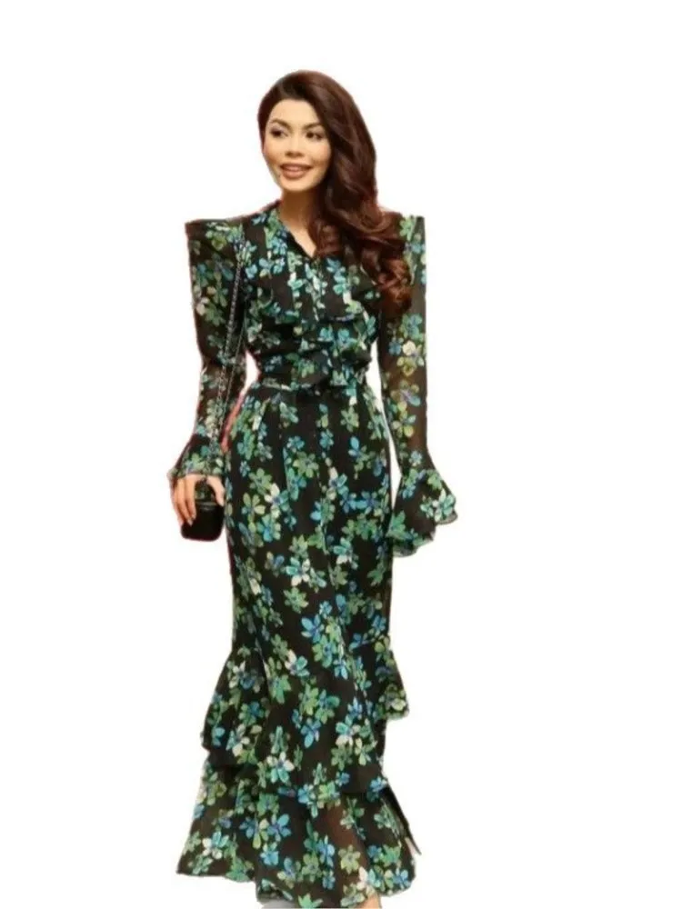 Vintage Women Dress Long Sleeve Printed Long Dresses Autumn Elegant Vestidos Para Mujer Boho Ladies Comfort Commuting Clothing