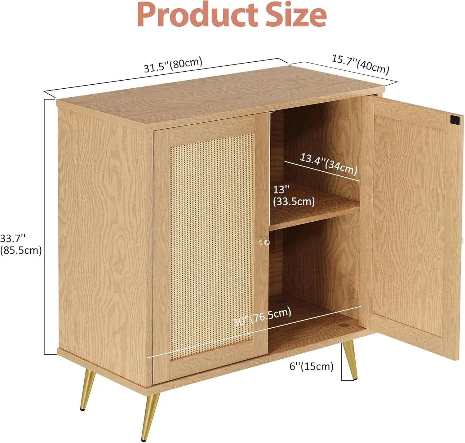 

Rattan Buffet Cabinet with Storage, Sideboard Buffet Cabinet with Rattan Decor Doors, Modern Wood Cupboard for Kitchen