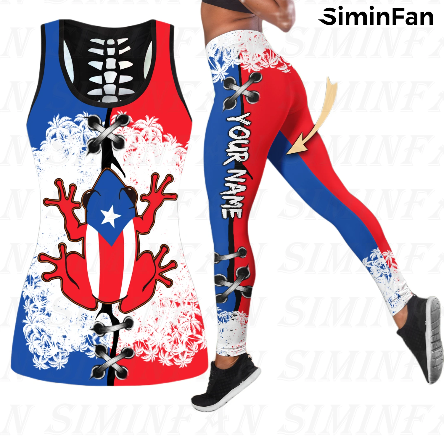 

Women Pant Suits Red Blue Puerto Rico Frog 3D Print Tank Tops Combo Outfit Legging Summer Vest Tees Female Two Piece Yoga Set 01