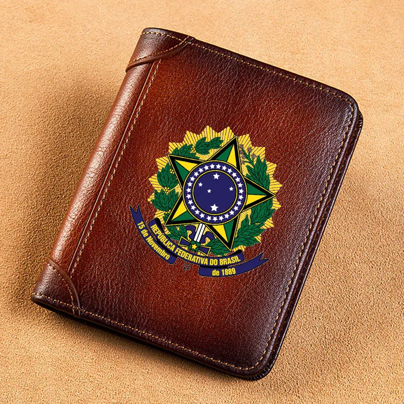

Высококачественные мужские кошельки из натуральной кожи, короткий кошелек с принтом бразильской Республики, мужской кошелек двойного сложения