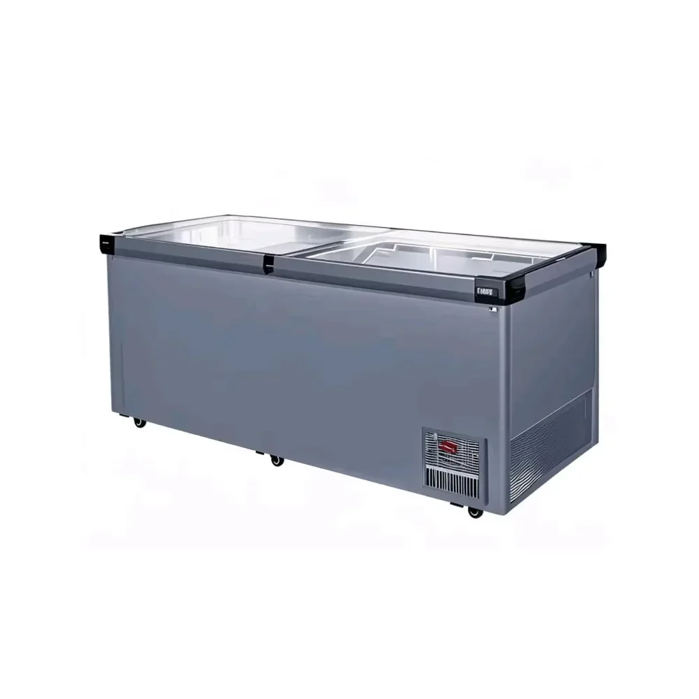 Supermarket Open Stainless Steel Seafood Freezer Fish Display Counter Automatic Defrost Island Showcase