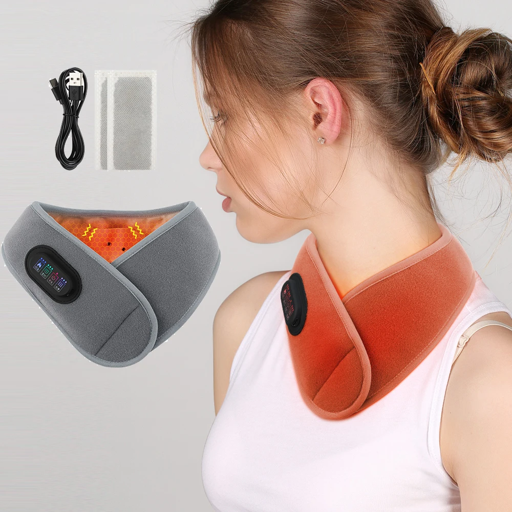 Infrared Heating Therapy Neck Brace Cervical Vertebra Fatigue Relief Rechargeable Hot Compress Vibration Massage Neck Wrap Belt