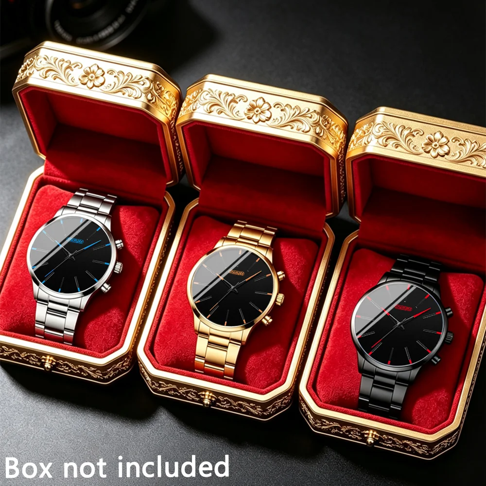3-Piece Casual Minimalist Men’s Watch Set, Round Dial with Quartz Movement, Ideal Birthday & Holiday Gifts