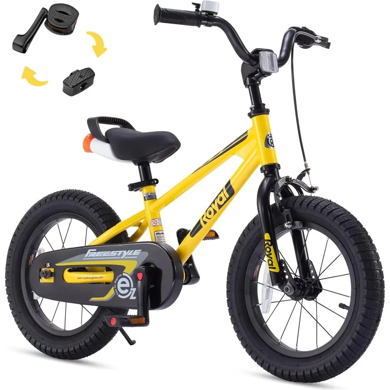 

RoyalBaby Kids Bike EZ Freestyle Training Free Balance to Pedal Easy Learning Bicycle, 14 Inch for Toddlers to Big Kids, Yellow