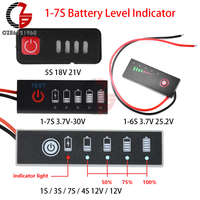 1-7S 18650 Lithium Battery Pack Power Indicator 5S 18/21V Battery Level Indicator Capacity Tester Power Percentage Display Board