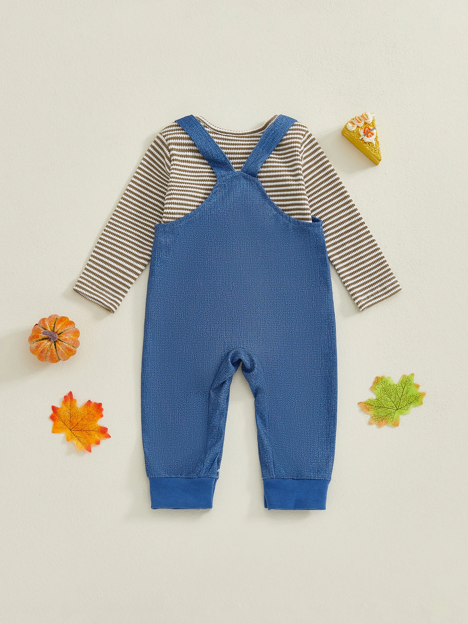 

Детский наряд на День Благодарения, комбинезон с вышивкой в Турцию, полосатый длинный рукав и штаны на подтяжках, очаровательный дизайн трактора