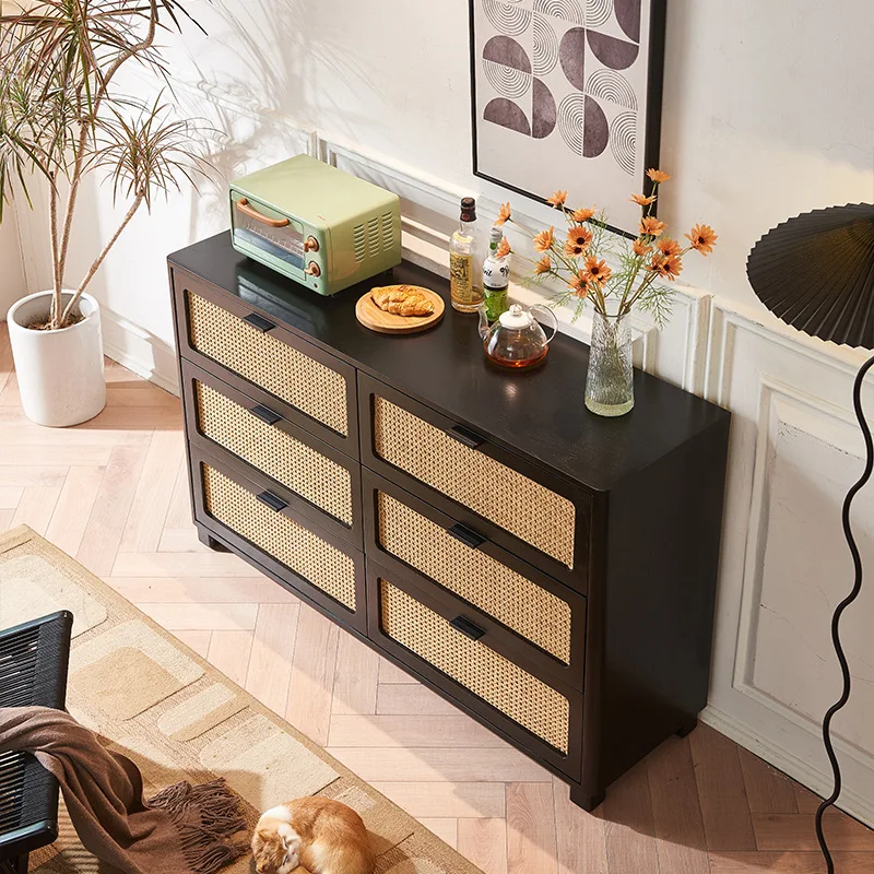 

Ash wood rattan, chest French style, simple, bedroom small apartment, solid wood home, storage cabinet