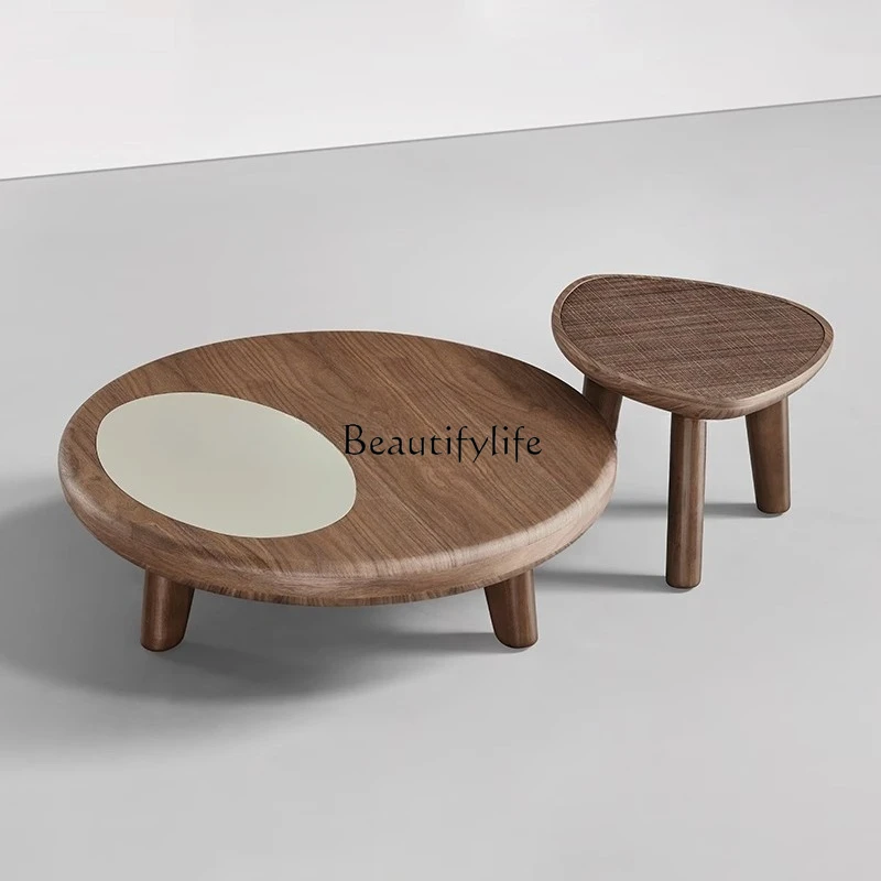 

Saddle leather walnut coffee table combination living room home Italian antique coffee table