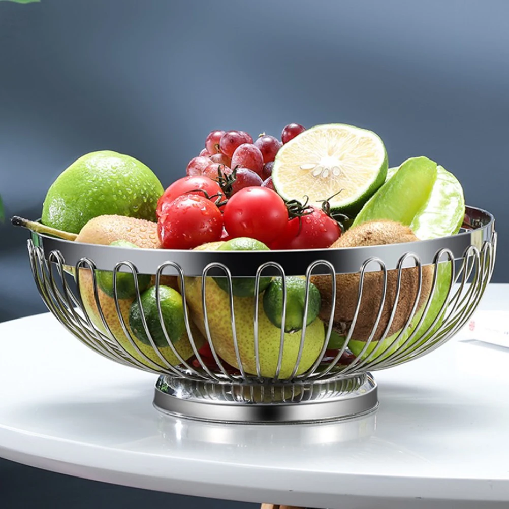 

Stainless Steel Fruit Basket Kitchen Bowl Modern Countertop Food Storage Metal Bowls