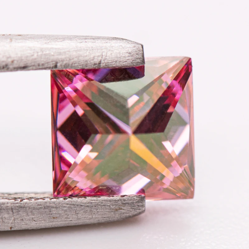 Moissanite Gemstone Princess Cut Pink Color Lab Grown Diamond Advanced Jewelry Making Materials With GRA Certificate