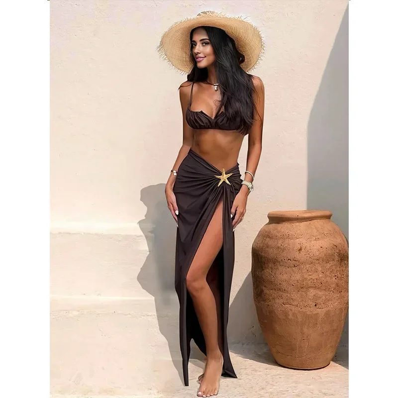 

2025 New Star Bikini Three-piece Set Split Skirt Swimsuit Women's Separate Bikini Cross-border Sportswear And Accessories