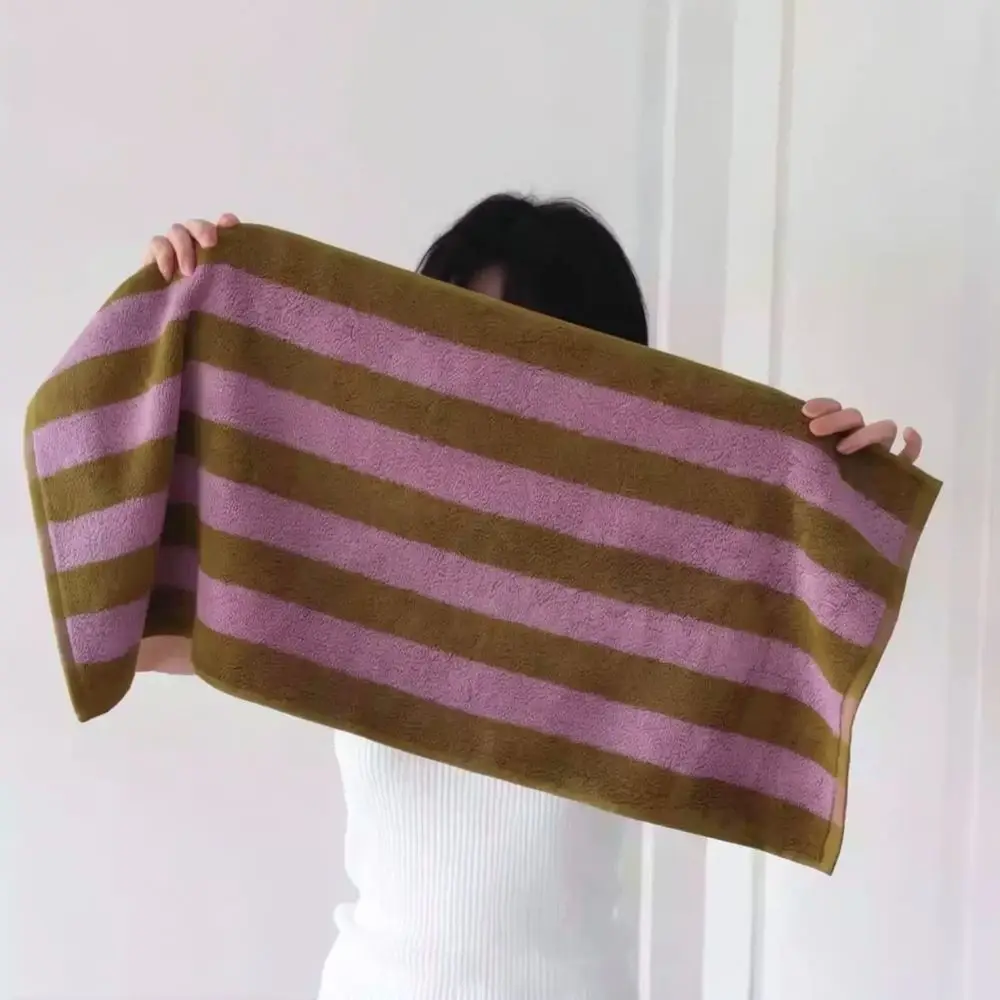 For Jieyu Thickened Cotton Face Towel Super Absorbent Soft Washcloth Striped Pattern Home Bathroom Daily Use Adult Couple