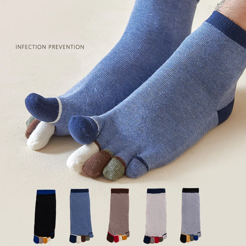 1 Pairs Man Sport Toe Ankle Socks Spring Autumn Cotton Patchwork Color Five Finger Socks Outdoor Running Yoga Socks Toe Socks