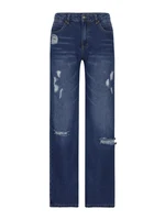Women Men Denim Pants Casual Ripped Loose Straight Leg Jeans Trousers Trendy Bottoms for Streetwear 5