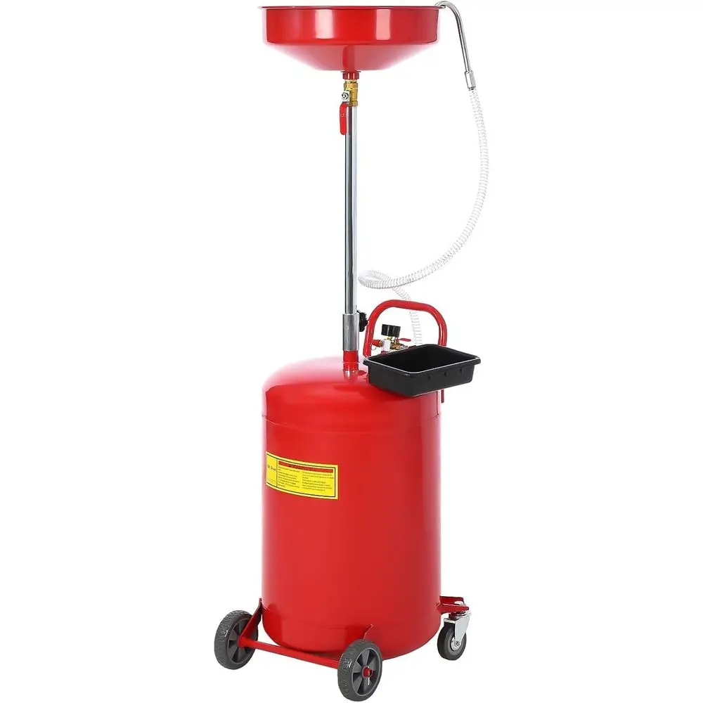 

20 Gallon Portable Waste Oil Drain Tank with Air Operated Pump, Adjustable Height, Wheel & Premium Bowl