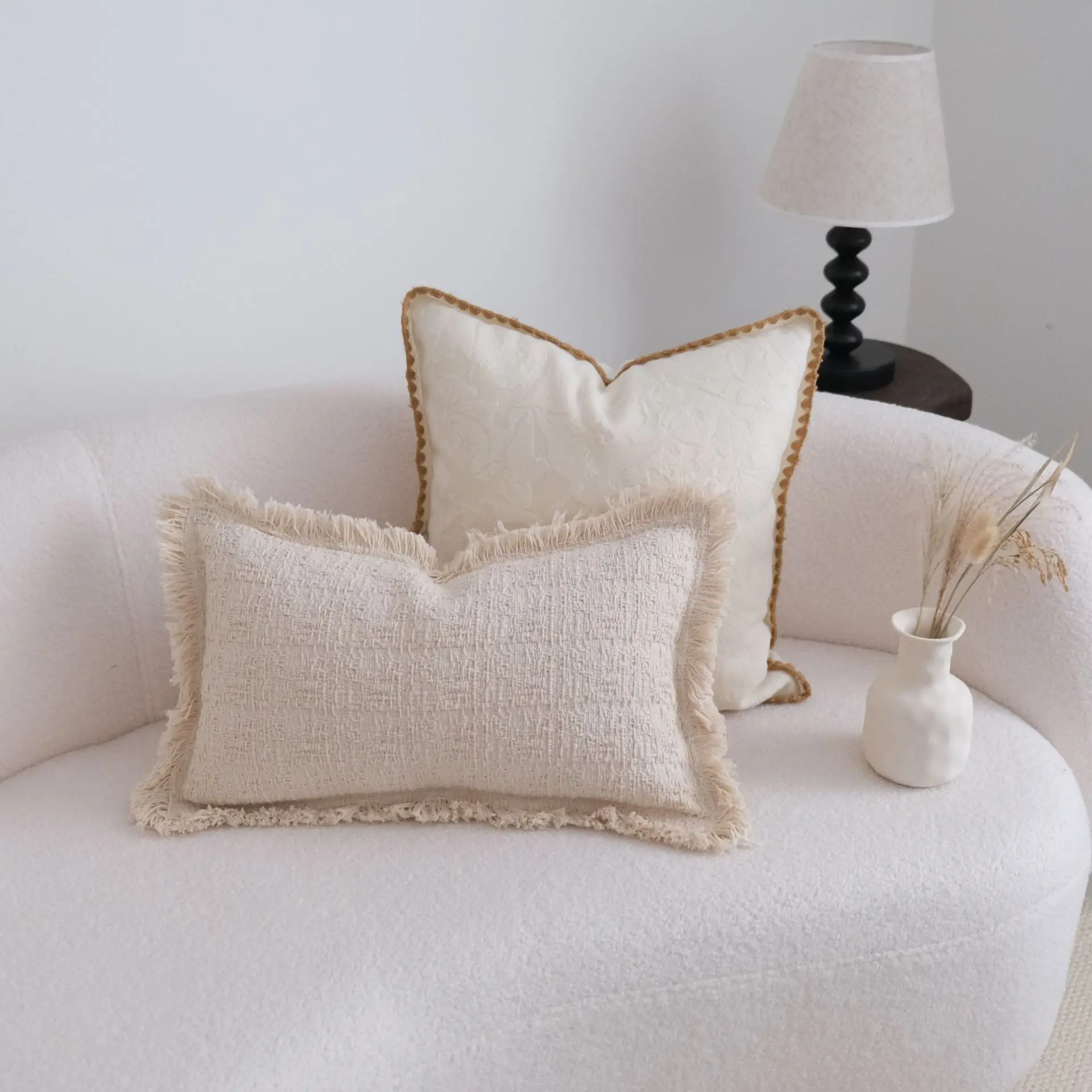 

Throw Cushion Cover Fashion Khaki Lace Hemming Fringed Simple Style Living Room Bedroom Sofa Comfortable Pillow Case Cover