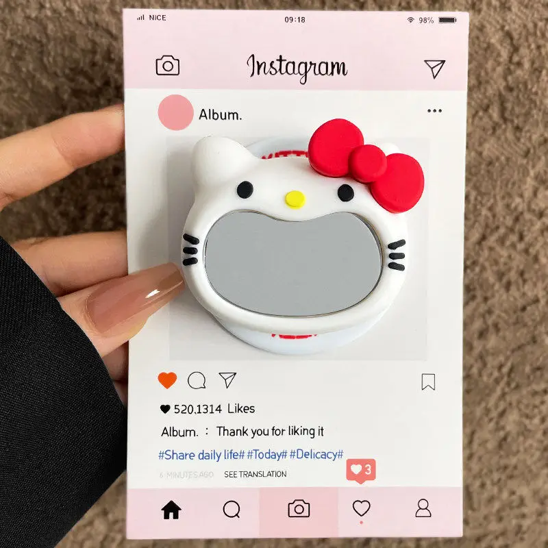 

Cute Sanrio Hello Kitty Makeup Mirror For Magsafe Magnetic Phone Griptok Stand For iPhone Foldable Wireless Charging Holder