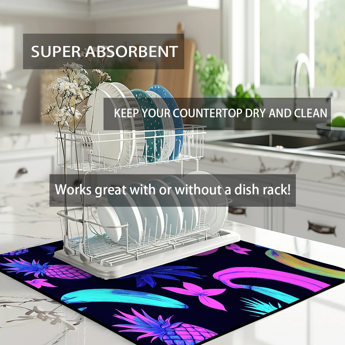 Absorbent Tableware Dish Drying Mats Pineapple Desk Drain Pad Heat Resistant Counter  Mat Non-slip Draining Placemat Kitchen