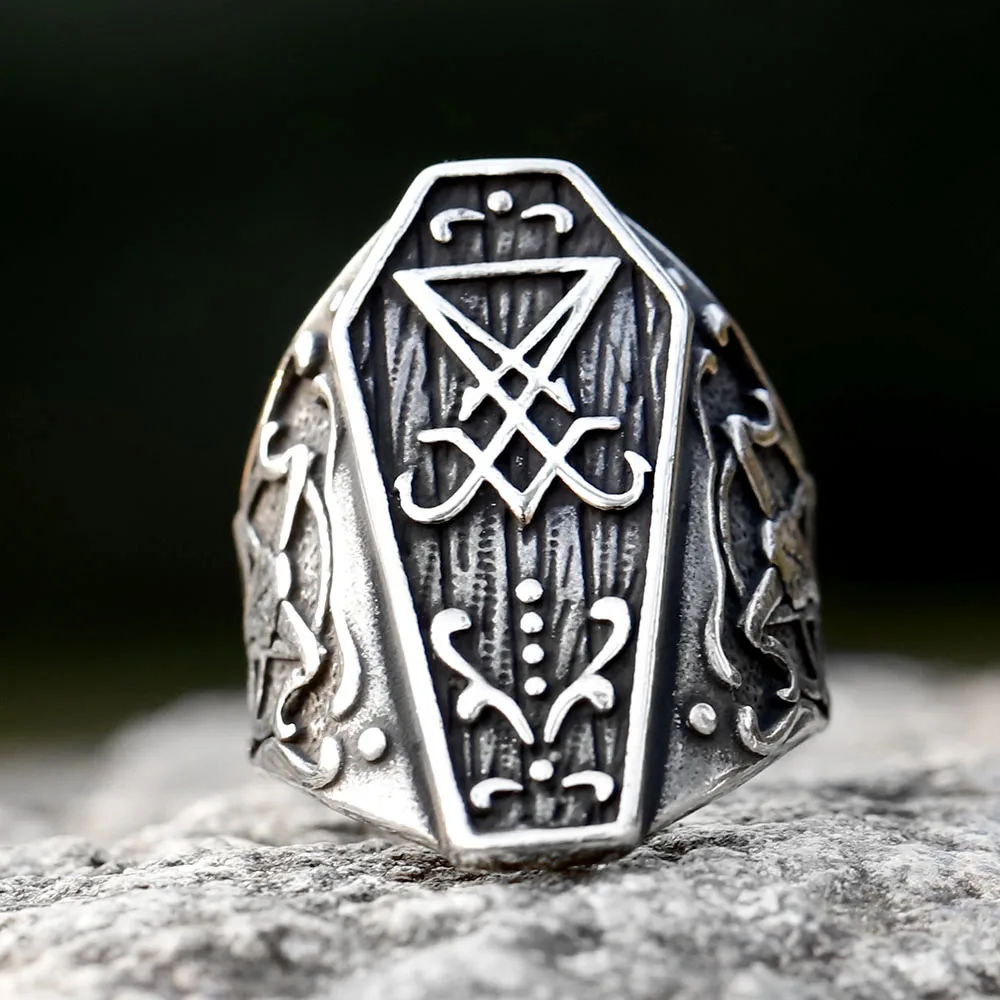 2024 Neuer Vintage-Ring mit Luzifer Satan Siegelring Herren Gotischer Stil Amulett Hexerei Wicca Großhandel Casual Schmuck Hochzeitsgeschenk