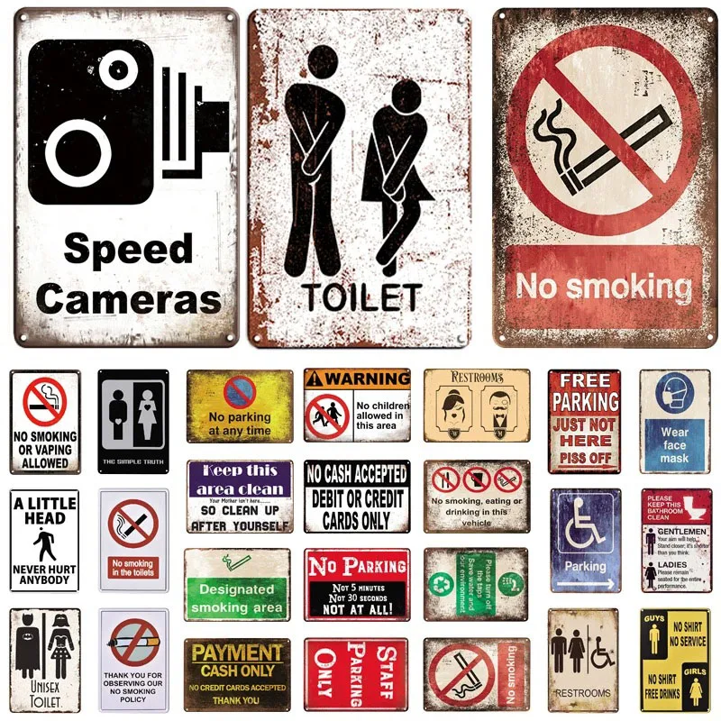 1Pc Retro Metal Sign Signal No Smoking Warning No Smoking Bar Bathroom Banner Sticker Decorative Board Poster Aluminum