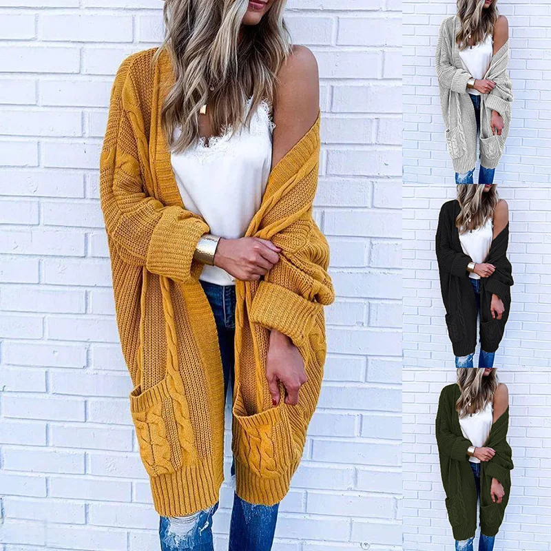 

Europe and America Autumn and Winter Cardigan Women Sweater Knit Knitting Wool Coat Pocket Loose Comfortable Ventilate Trend