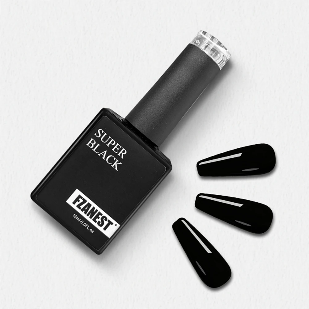 FZANEST Super Black Gel Nail Polish High Pigment Nail Gel Polish Lacquer Soak off UV LED Gel Pure Black White Color Nail Art