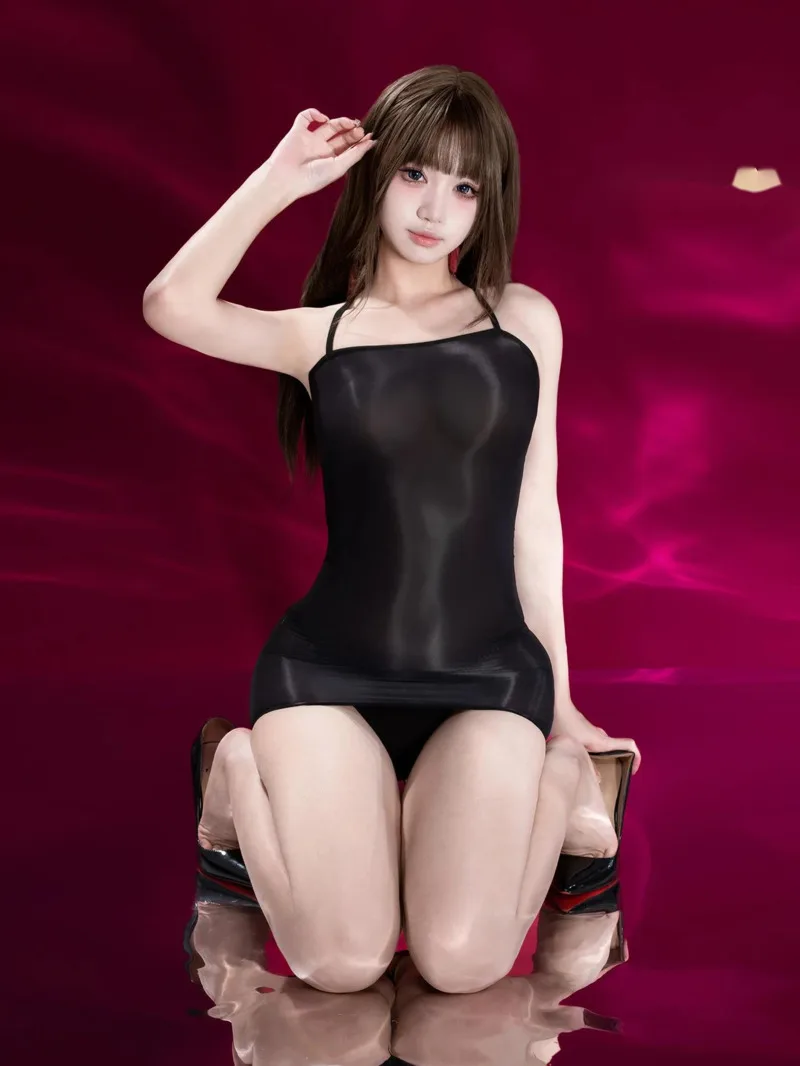 섹시한 반짝 이는 블랙 미니 드레스 탱크 스위트 탑 투명 울트라 얇은 꽉 부드러운 섹시한 유혹 드레스 우아한 쉬어 뜨거운 섹시한 VRT4