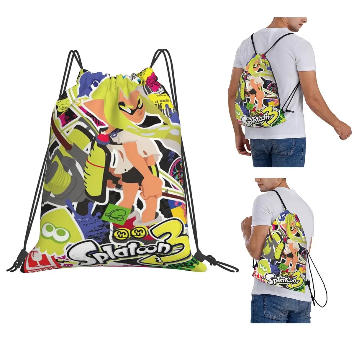 

Cartoon Popular Splatoon 3 Game Backpacks Fashion Drawstring Bags Sundries Bag Book Bags for Travel Students