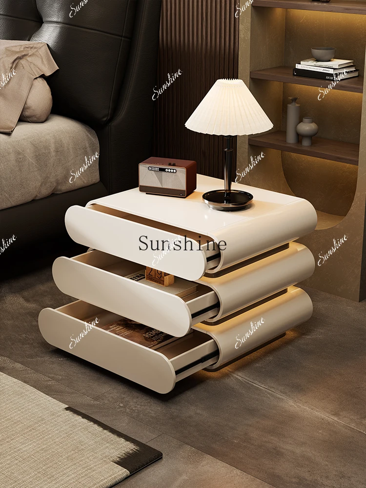 

Italian minimalist paint process bedside three-layer large-capacity storage cabinet FT